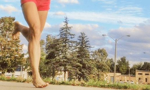 barefoot running on concrete